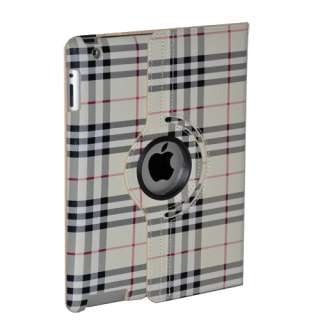 iPad 2 Stylish Plaid 360° Rotating Smart Cover Leather Case Swivel 