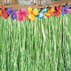   LUAU GREEN GRASS HIBISCUS Flower TABLE SKIRT/Party/Tiki Hut Decoration