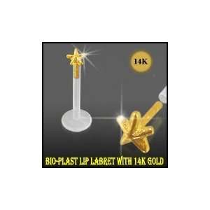   Labret with Star Shaped 14K Gold Head Body Piercing Jewelry Jewelry