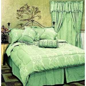 7pc Green Tone on Tone Jacquard Queen Bed in a Bag Comforter Bedding 