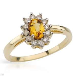 Ring With 0.67ctw Precious Stones   Genuine Citrine and Clean Diamonds 