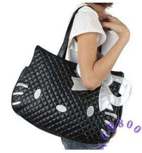 Fashion Hello Kitty Black Leather Like Tote Hand Bag Lady Girls PURSE 