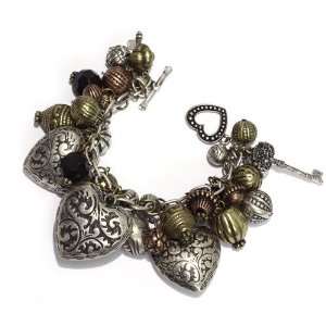   And Copper Metal; Heart And Key Charms; Toggle Clasp Closure Jewelry