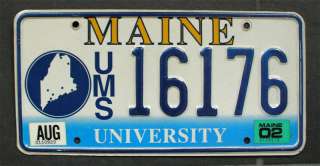 2002 Maine License Plate Maine University UMS #16176  