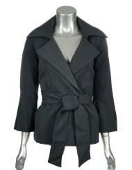 Sutton Studio Womens Charcoal Gray Wool Blend Wrap Tie Blazer Jacket 