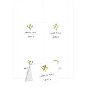  4Up Printable Place Cards   Floating Hearts   White Gold 