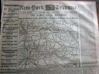   1864 Civil War newspaper w Large MAP Battle of THE WILDERNESS Virginia