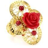 Katch by Kathy Flesch 24k Gold Plated Flower Coral Beads with Ring 