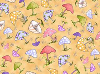 Loralie Very Fairy Mushroom Umbrellas Yellow Fabric  