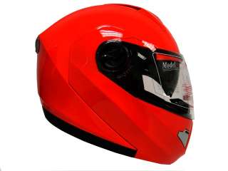 RED DUAL VISOR MODULAR MOTORCYCLE FLIP UP HELMET DOT~L  