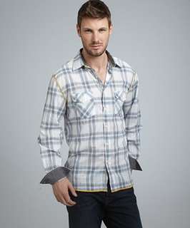 Arnold Zimberg grey plaid cotton button front shirt