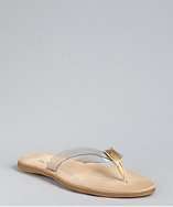 Hogan gold leather clear rubber thong sandals style# 318300401