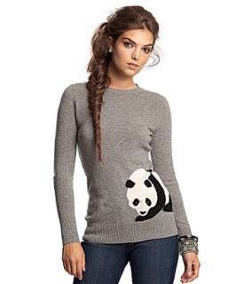 C3 Collection heather grey cashmere panda crewneck sweater   