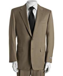 Hickey Freeman khaki wool 2 button Madison suit with double pleat 