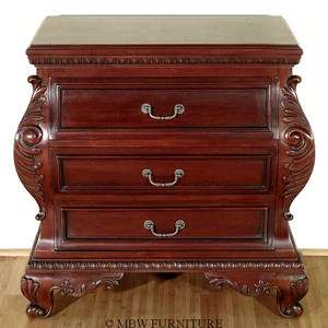 Solid Mahogany 3 Drawer Carved Nightstand Bedside Side Table Chest 