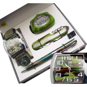  US ARMY MILITARY CAMOUFLAGE WATCH KNIFE PEN & COMPASS GIFT 