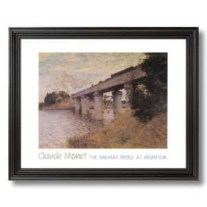 Claude Monet Train Bridge Lake French Landscape Picture Black Framed 