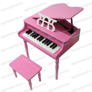 NEW PINK KIDS CHILDS WOOD TOY GRAND PIANO W/ BENCH TOY  