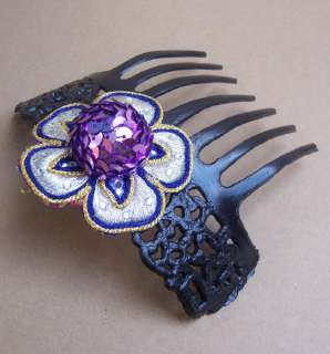 Vintage Spanish mantilla comb purple flower peineta (B)  