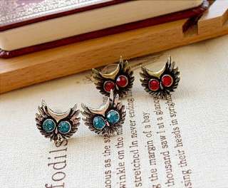 Color New Vintage Style Rhinestone Eyes Owl Earrings  
