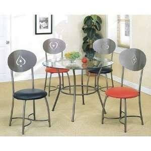   Metal Dining Table w/4 Card Suits Design Chairs Set Furniture & Decor