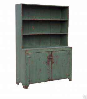  PRIMITIVE PAINTED STEP BACK CHINA CABINET HUTCH REPRODUCTION FURNITURE