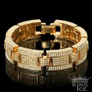    Mens Yellow Gold Plated Iced Out CZ Hip Hop Bracelet Jewelry