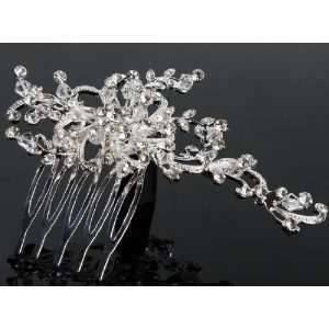 Rhinestone Silver Vining Flower Hair Comb for Wedding, Prom or Special 