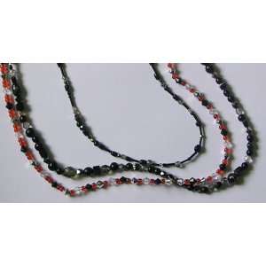  Red Black Silver Glass Bead Multi Strand Necklace