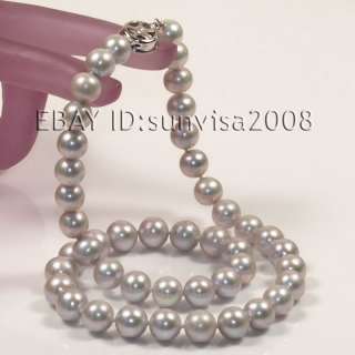 GENUINE SILVER GRAY 9 10MM AKOYA PEARLS NECKLACE 21  