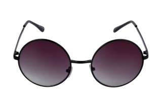 Janis 60s Large Round Purple Lens Black Hippie Sun Glasses 063A  