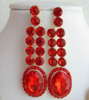 RED SWAROVSKI CRYSTAL GOLD NECKLACE EARRINGS JEWELRY SET 354A COCKTAIL 