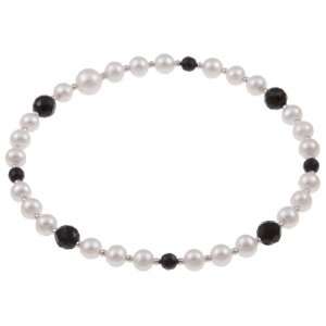   White Freshwater Pearl and Onyx Bangle Bracelet (5 7 mm) Jewelry
