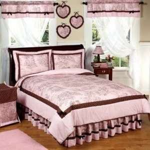 Pink and Brown French Toile and Polka Dot Girls Bedding   3 pc Full 