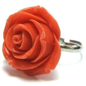   coral carved rose flower adjustable ring size 5 7 pink