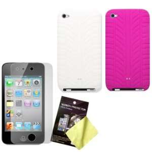 Two Tire Tread Silicone Cases / Skins / Covers (White, Hot Pink) & LCD 