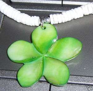Hawaiian Green Mother Pearl Flower Puka Shell Necklace  