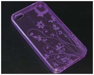 Butterfly TPU Gel Silicone Back Case Cover For iPhone 4 Purple  