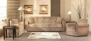 Contemporary Two Tone Fabric Living Room with Storage Sleeper Sofa