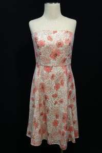   LOFT Pink/Brown/White Floral Design Spaghetti Strap Dress Sz 8  