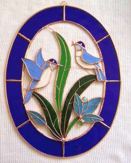Large BLUE BIRDS Stained Glass Suncatcher 3 DIMENSIONAL  