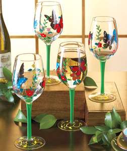 Butterfly Stemware Set of 4 Painted Wine Glasses Dress up your Wine 