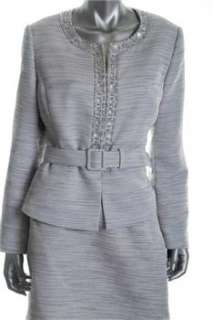 Tahari NEW Skirt Suit Silver Embellished Misses 12  