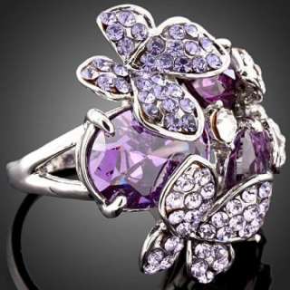 Amethyst Swarovski Crystal Butterfly Fashion Ring  