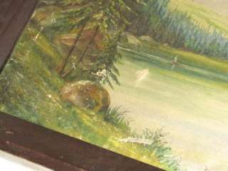   Log Cabin in Mountains Signed Oil Painting Germany/Switzerland  