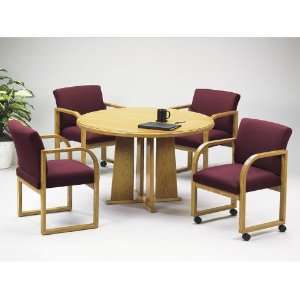  Solid Oak 48 Round Conference Table and Four Curved Arm Chairs 