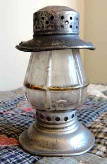 antique TIN/ GLASS CANDY CONTAINER w/handle LANTERN  