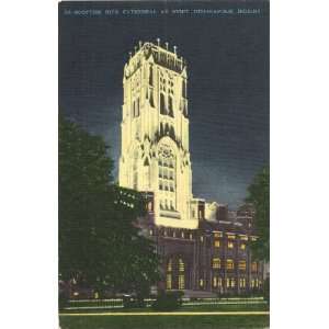 1940s Vintage Postcard Scottish Rite Cathedral at Night   Indianapolis 