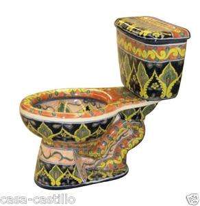 Mexican Talavera Toilet Set Bathroom Handcrafted Sonora  