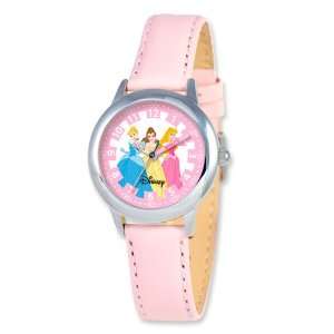   : Disney Princess Kids Pink Leather Band Time Teacher Watch: Jewelry